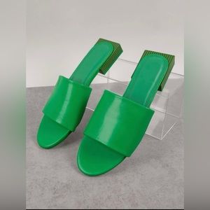 Solid Faux Leather Thick Strap Slipper Sandals